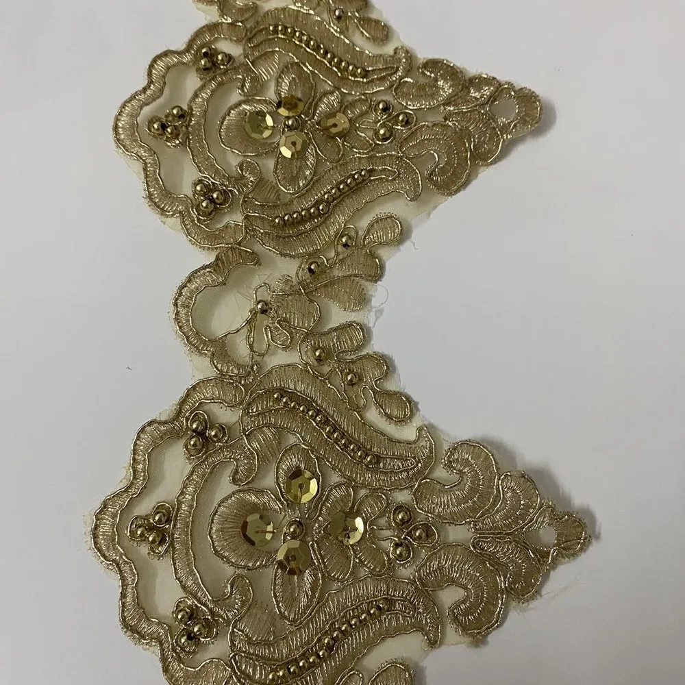 1Yard Gold Cording Fabric Flower Venise Venice Sequins Mesh Lace Trim Applique Sewing DIY Craft For Bride Wedding Dresses | Дом и сад