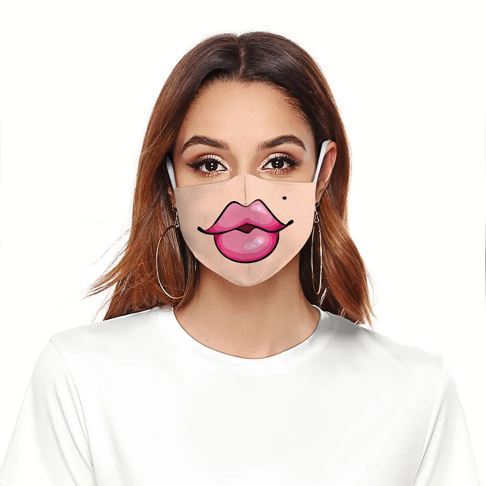 

2PC Cute Cartoon Beard Mounting Ear Face Mask Funny Mouth Pattern Unisex Anti Dust Winter Warm Mouth Mask Multi Style Batch