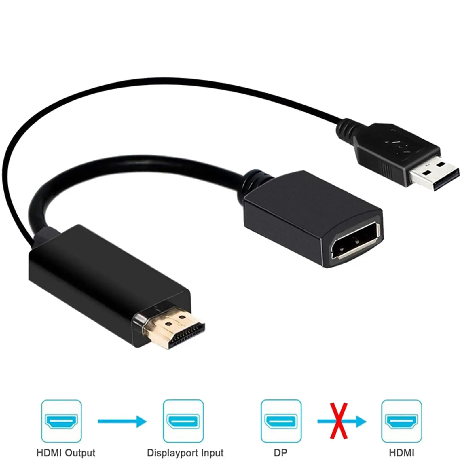 

4K USB Powered HDMI-compatible Male to DP Display Port Female Converter Adapter Devices For Laptops or Desktops