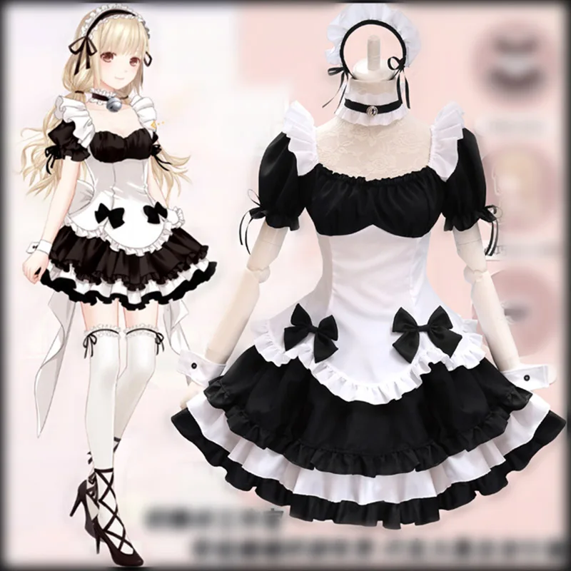 

Black White Chocolate Maid Costumes French Bowknot Maid Skirt Girls Woman Amine Cosplay Costume Waitress Party Costumes