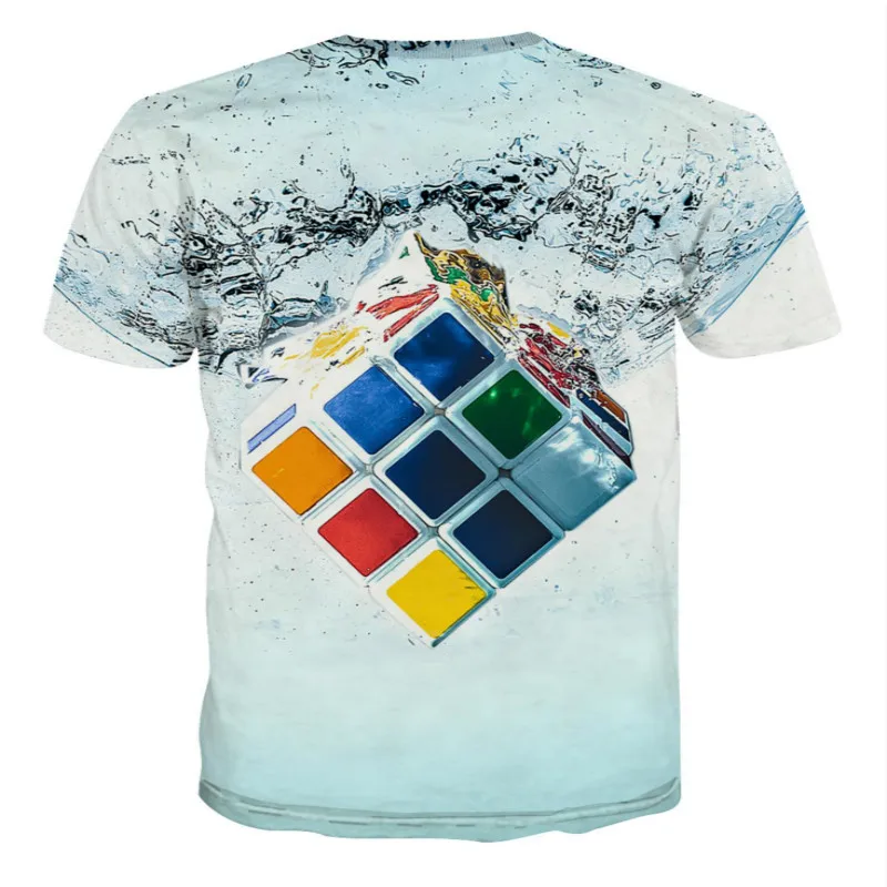 

2021 Summer Men's and Women's 3D Round Neck Short Sleeve T-shirt Rubik's Cube 3D Printing Casual Top
