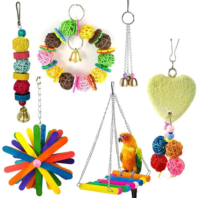 

Parrot Toy Bird Toy Funny Assorted Bite Resistant Bird Cage Toy Set Swing, Hanging Bridge Molar Stone
