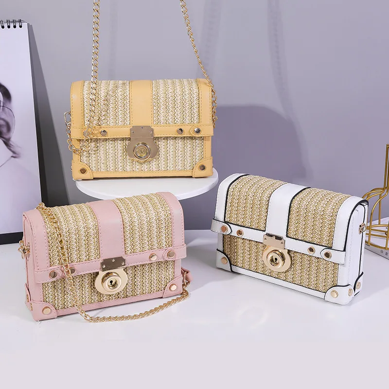 

Сумка Соломенная женская, летняя, розовая, плетеная, с замком