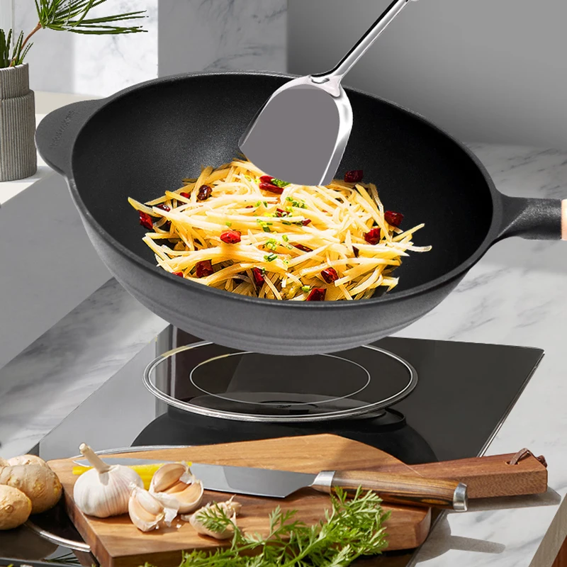 

Large High Quality Wok Cuisine Non Stick with Lid Glass Cover Non Stick Cooking Pot Chinese Medical Stone Travaux Kitchen ZZ50CG
