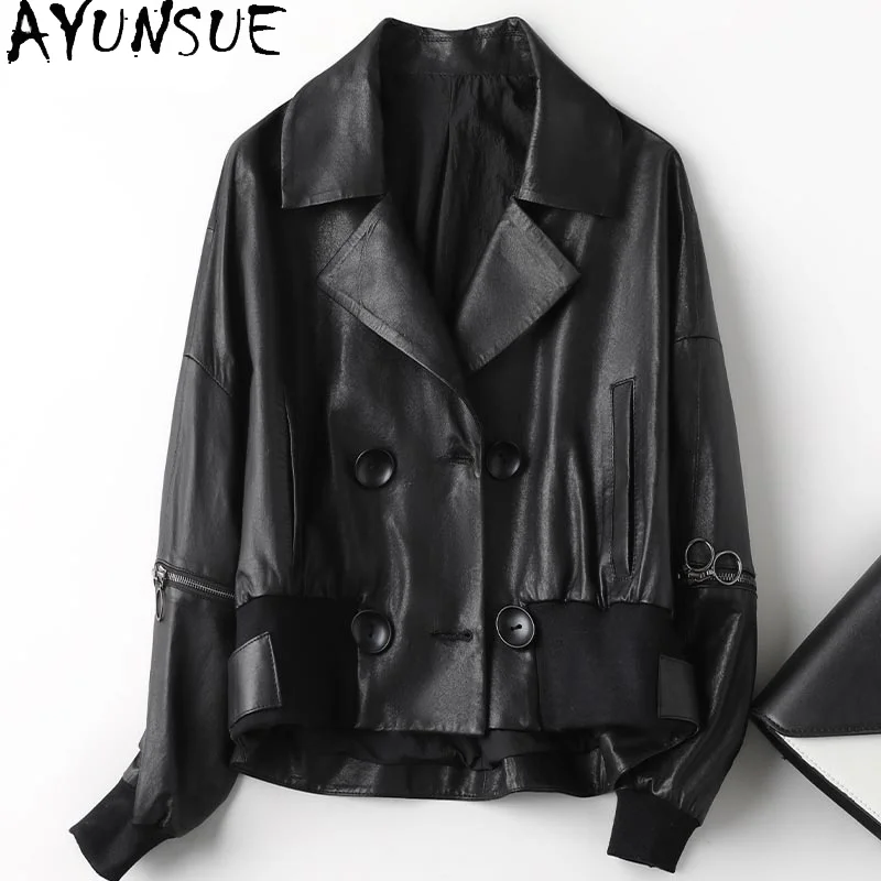 

AYUNSUE 100% Genuine Sheepskin Leather Jacket Women Spring Autumn 2021 Elegant Thin Real Fur Coat Female Jaqueta De Couro Gxy394