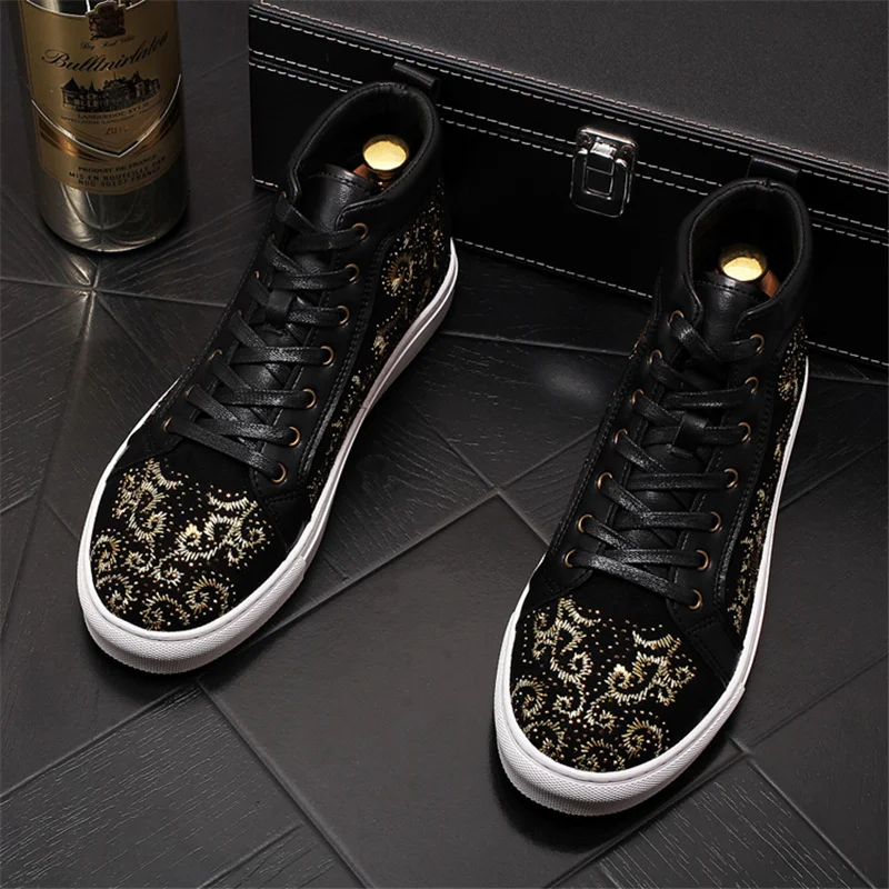 Online Sneakers Bordir Pria Desainer Punk Hip Hop Sepatu Papan Datar Kasual Sepatu Bot Kaki Di Dalam Sepatu Pantofel Tinggi Zapatillas Hombre