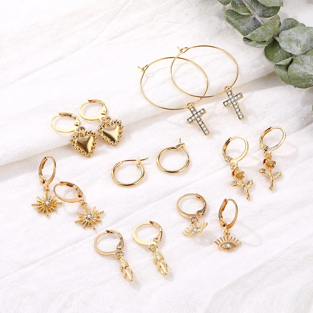 Богемные серьги-подвески золотого цвета в форме цветка для женщин смешанные