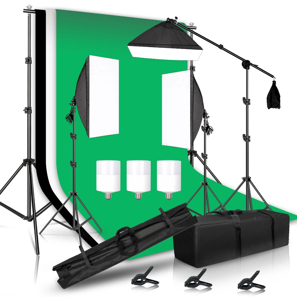 Купи Photography Lighting Kit Including 2x2M Photo Background Muslin Backdrops & Softbox & Light Stand &Portable Bag For Photo Studio за 4,199 рублей в магазине AliExpress