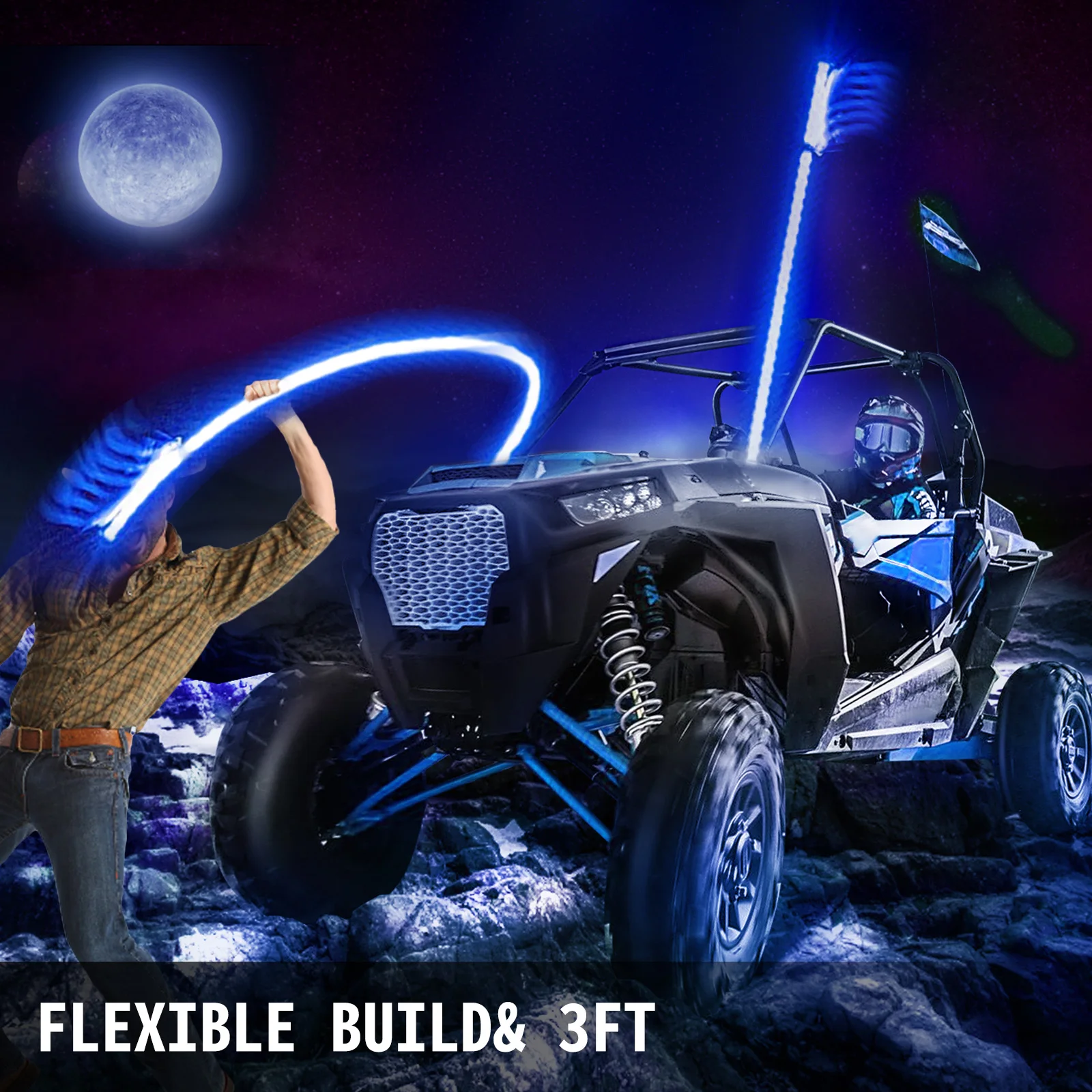 売る Vevor 3 / 6FT 2個ledスパイラル旗竿鞭ランプライトrgbと屈曲可能なリモート制御マルチカラー高輝度suv Atv Utv Rzr