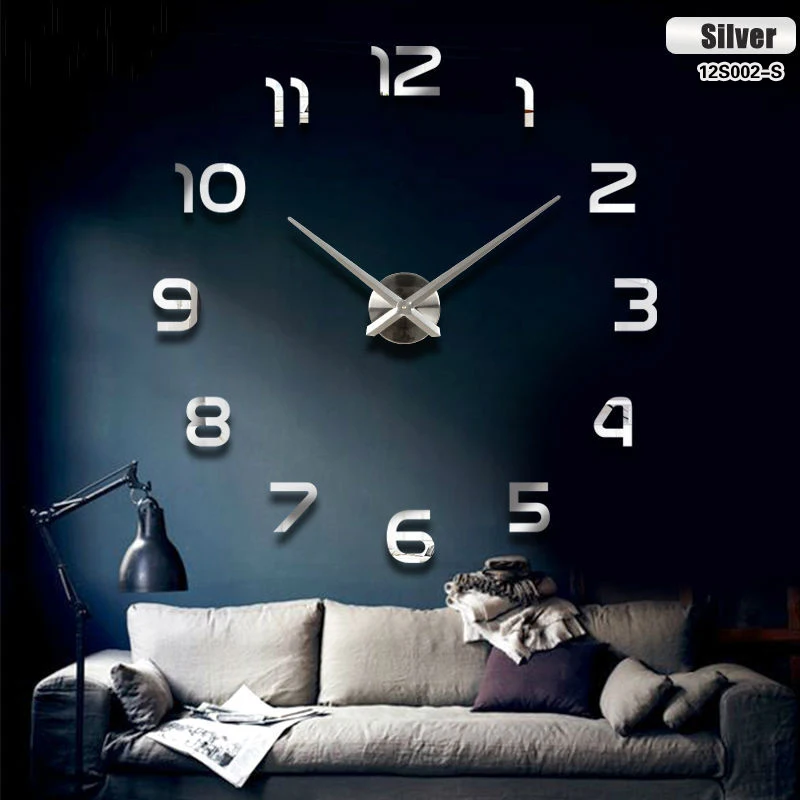 

Silver pointer new sale wall clock clocks reloj de pared watch 3d diy Acrylic mirror Stickers Quartz Modern Home Decoration