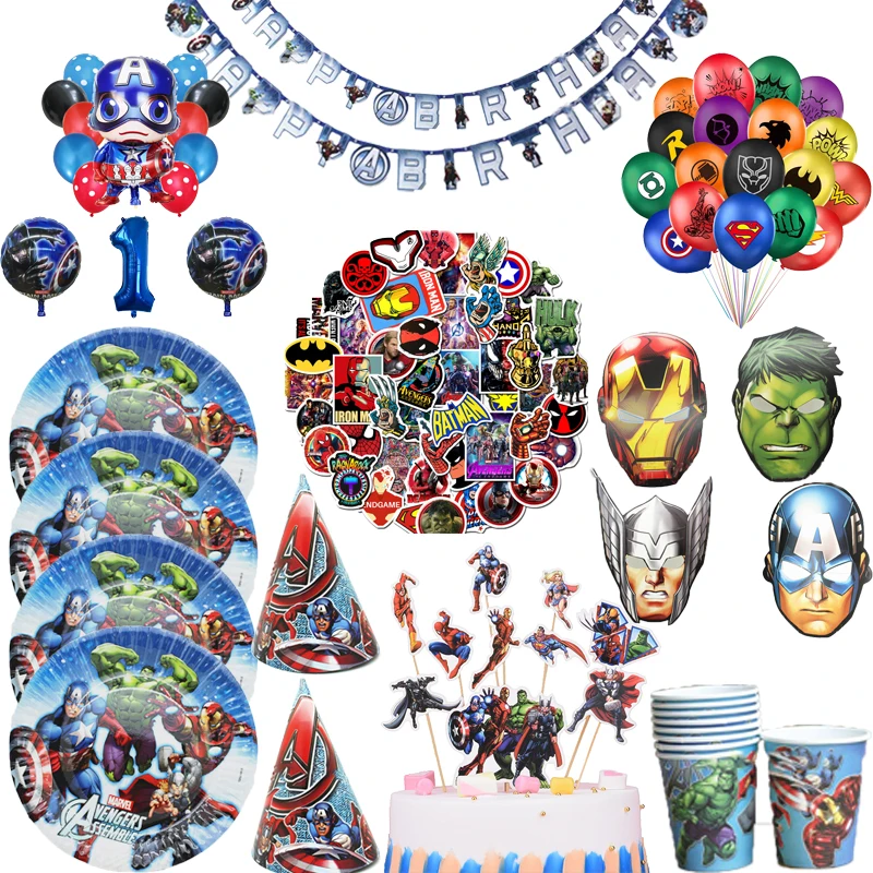 

The Avengers Design Birthday Party Decorations Marvel Balloon Paper Cups Plates Baby Shower Disposable Tableware Supplies