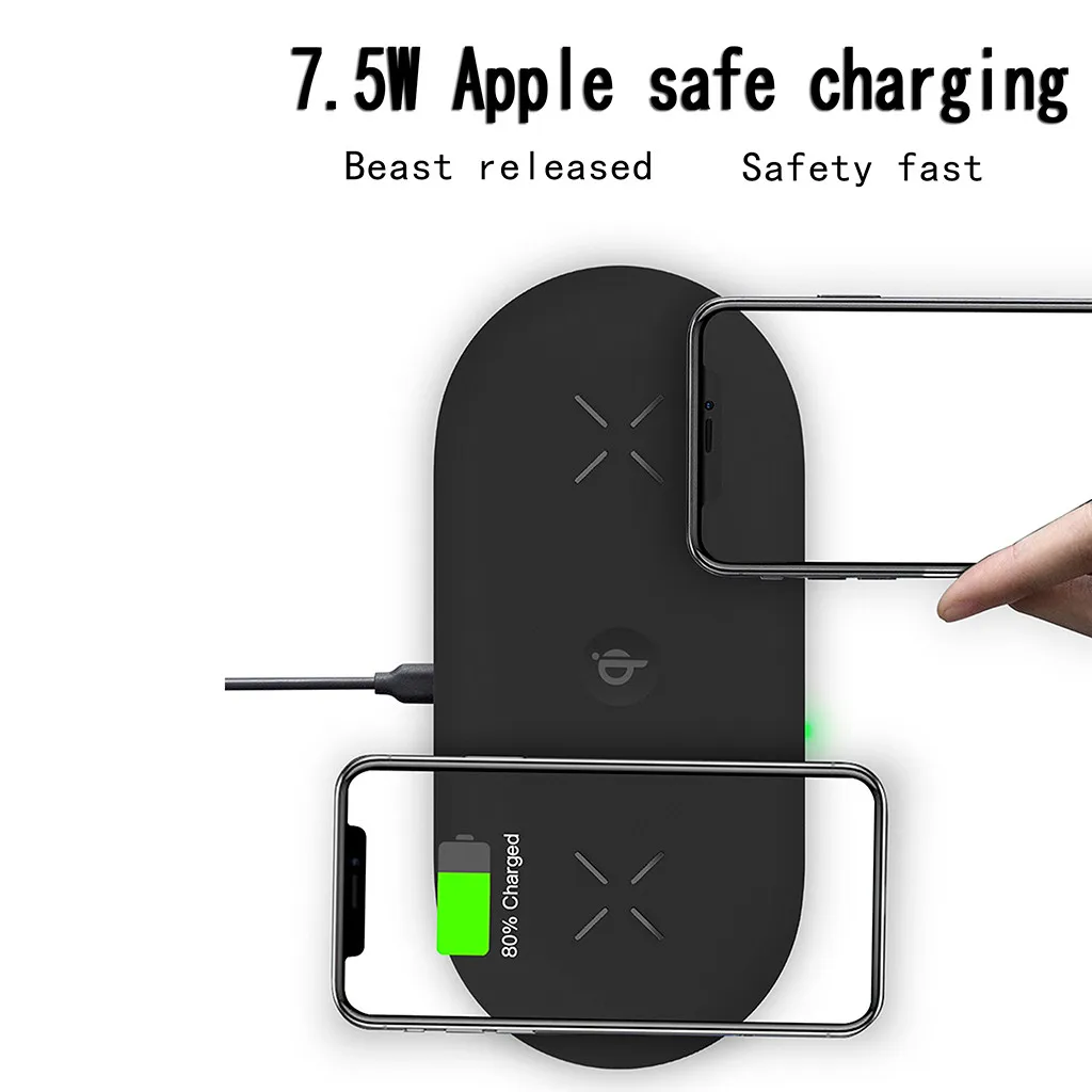 Двойное Беспроводное зарядное устройство с двойной быстрой зарядкой 10 Вт для
