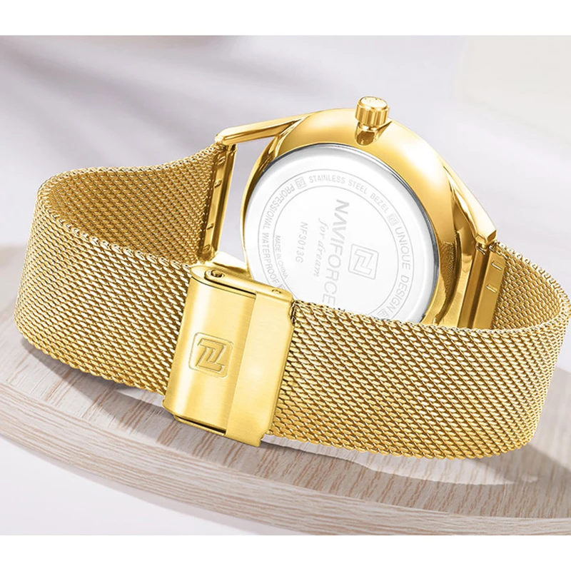 Часы NAVIFORCE для пар роскошные брендовые золотые наручные часы мужчин и женщин