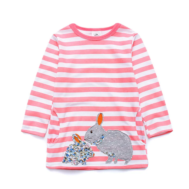 T811 PINK 1 предмет; Розничная ; Детские платья для девочек; Детская Хлопковая одежда с длинными рукавами удобное платье для девочек с вышивкой платье с изображением животных - Цвет: T811 PINK