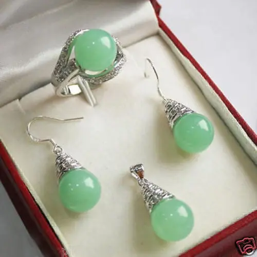 Бесплатная доставка&gt 12 мм камень зеленый бисер кулон ожерелье серьги кольцо 6 #-8 #