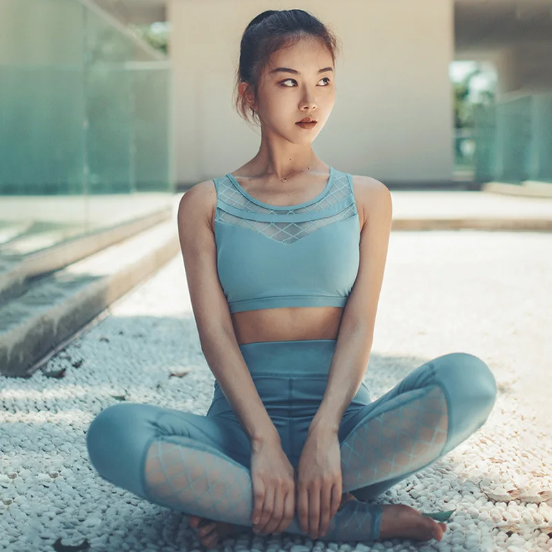 NRAHBSQT Cross beauty спортивный бюстгальтер на спине быстросохнущая сетка штаны для йоги 2 шт. спортивный комплект для фитнеса женский спортивный костюм для бега одежда для бега