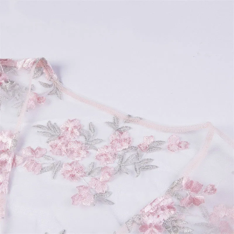 Женская прозрачная сетчатая укороченный топ с вышивкой цветочным принтом Летняя