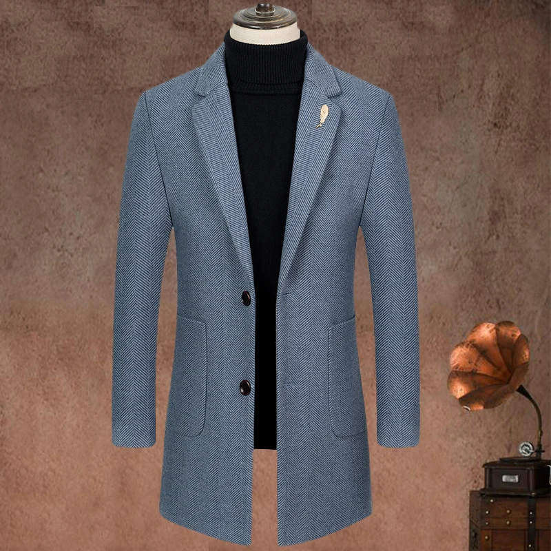 

High-quality Winter Wool Jacket Men's Woolen Coat Casual Slim Collar Wool Coat Men's long Cotton Collar Trench Overcoat