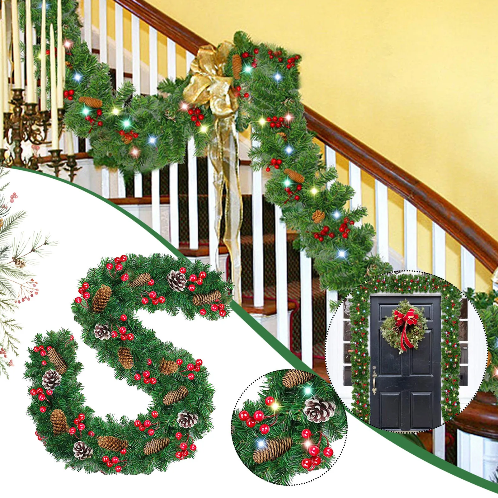 

8.85 Ft 2.7m Christmas Garland Rattan Xmas Artificial Flower Vine Plants Christmas Outdoor Indoor Party Decorations