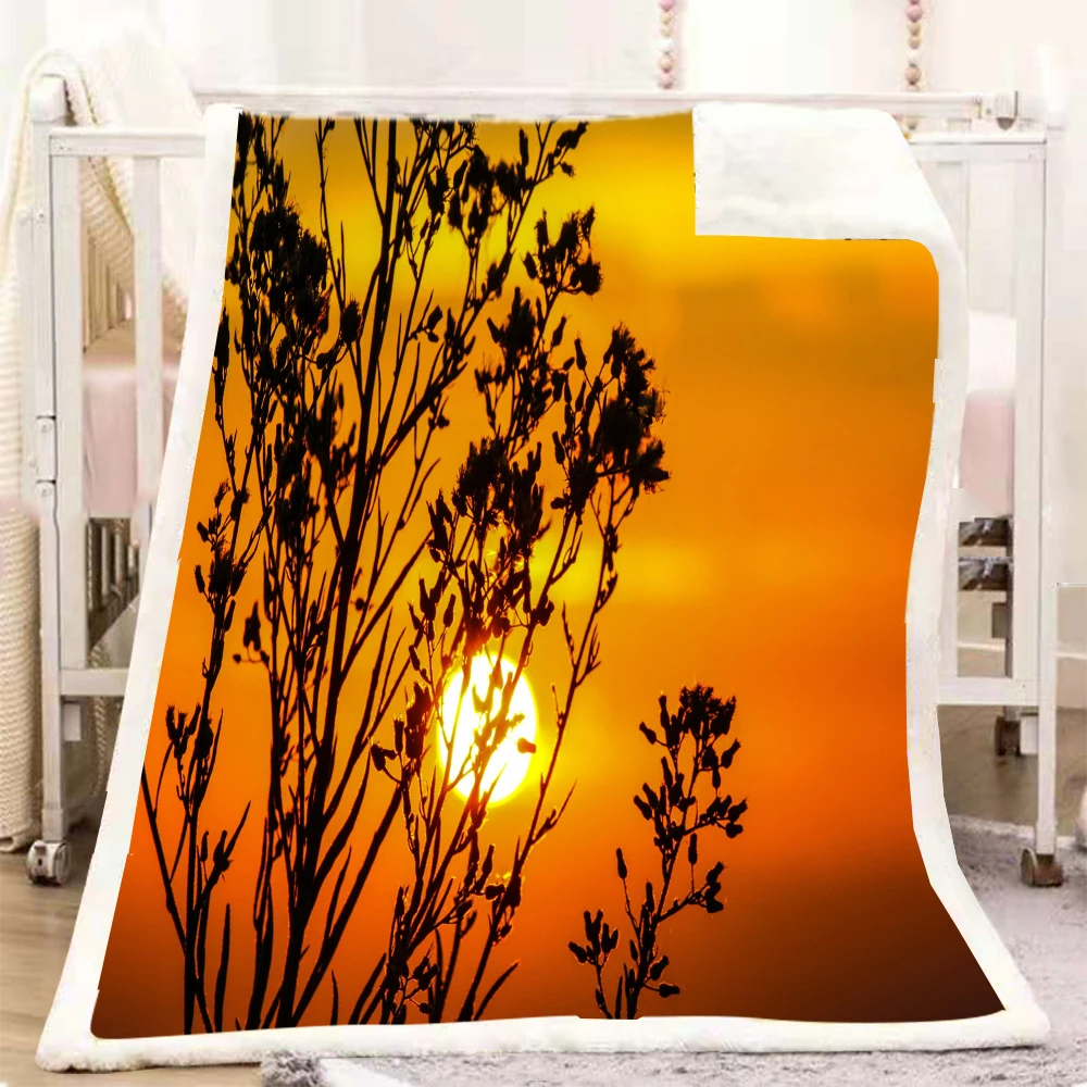 

Sherpa Blanket Grassland Mountain Sunset Sherpa Throw Blanket Natural Scenery Plush Blanket for Men Adults Nature Landscape