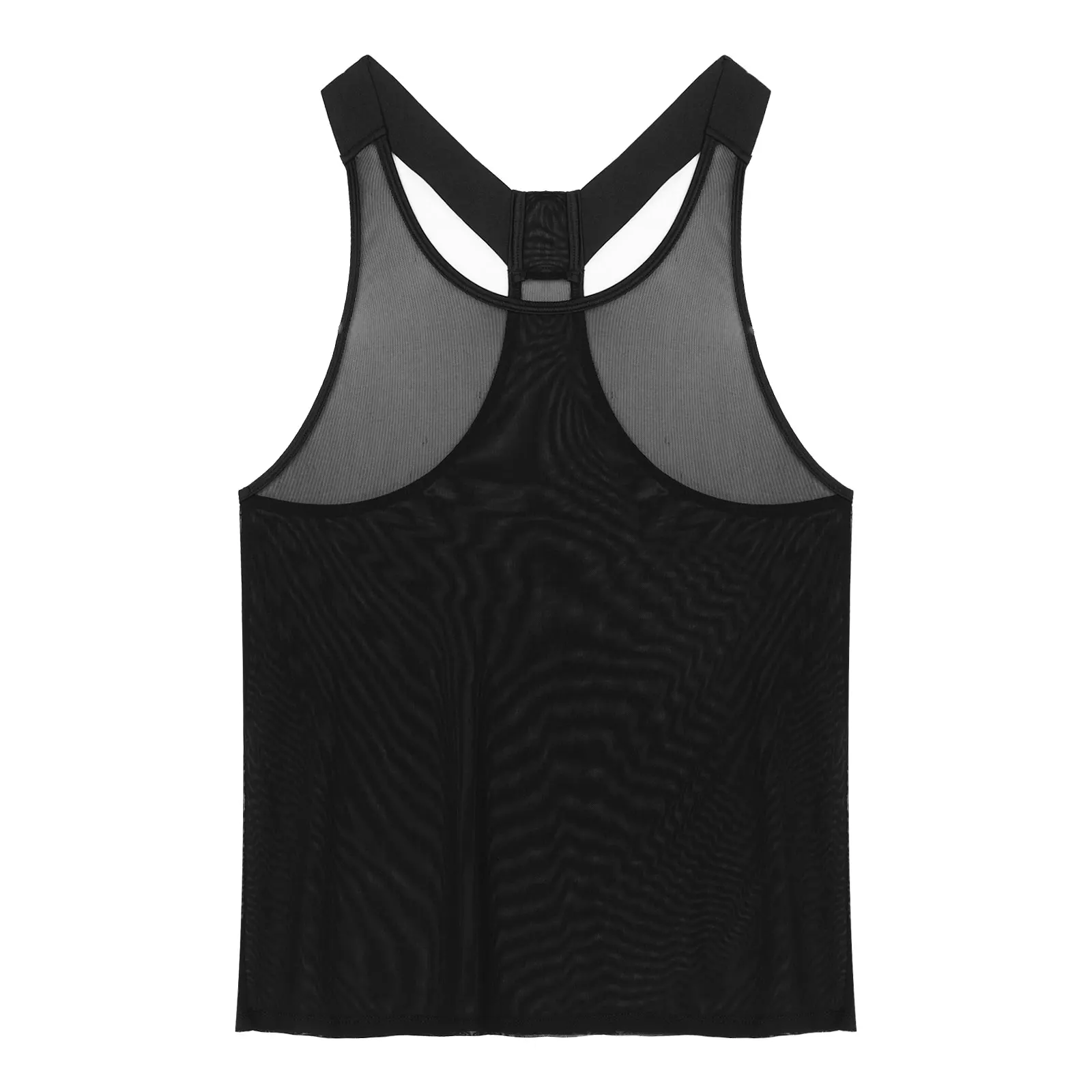 

Black Vest Top Men See-through Mesh Sleeveless T-shirt Gym Fitness Sport Bodybuilding Tank Top Elastic Wide Shoulder Straps Vest