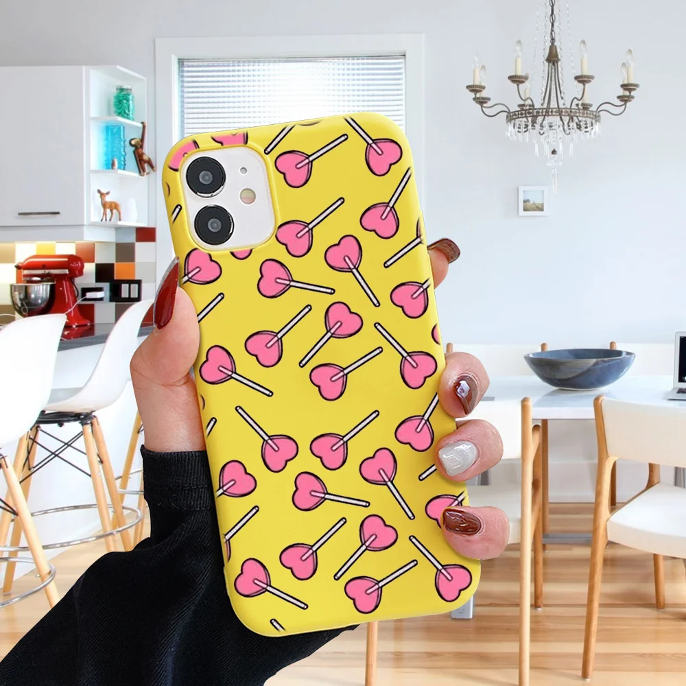 

Cute Pattern Phone Case for iPhone 13 12 11 Pro mini pro XS MAX 8 7 6 6S Plus X XR Candy yellow blue pink Silicone Cases covers