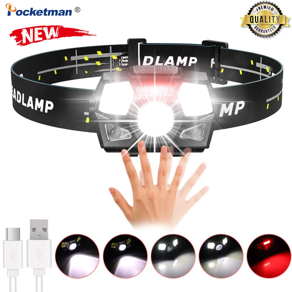 

Светодиодный налобный фонарь с датчиком движения, 6000 лм