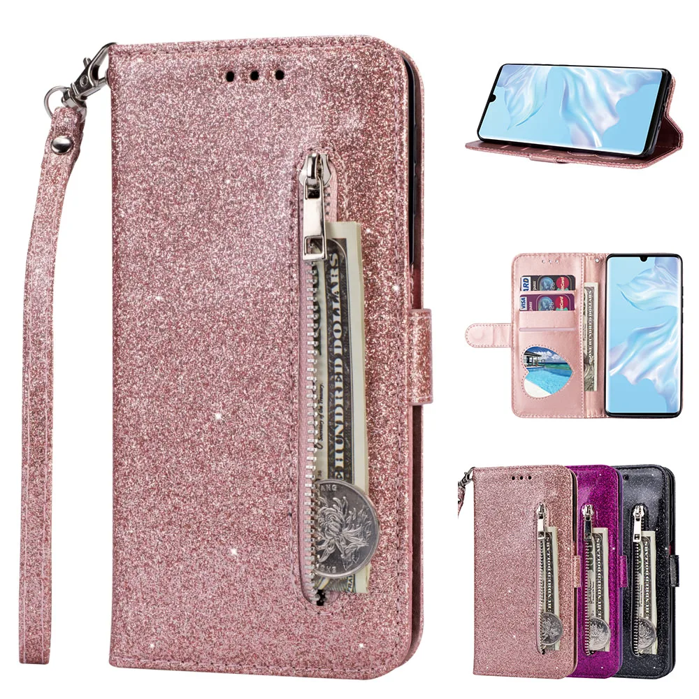 Роскошный блестящий чехол портмоне с откидной крышкой для Huawei P20 Lite P30 Pro Mate 20