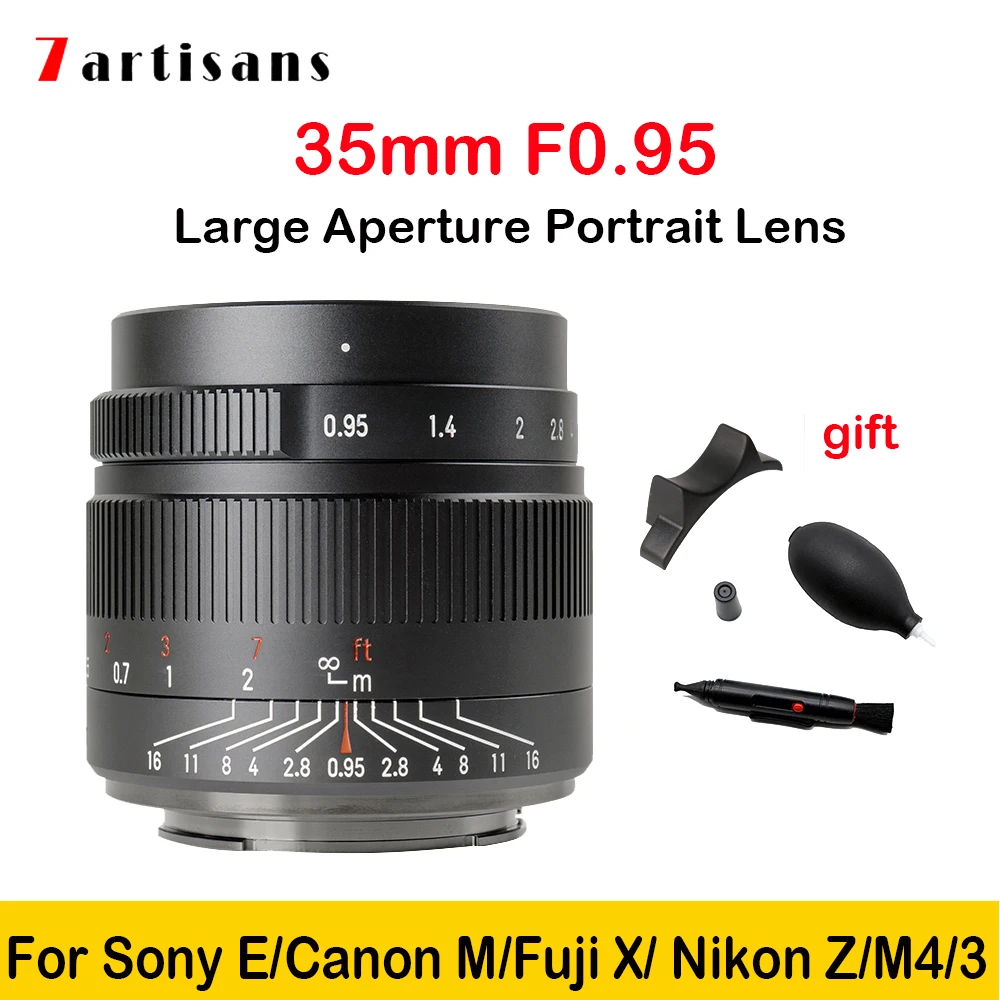 

7artisans MF 35mm F0.95 APS-C Large Aperture Portrait Lens for Sony E/Fuji/Canon Eos-M/Nikon Z/M43 Mount Mirrorless Cameras