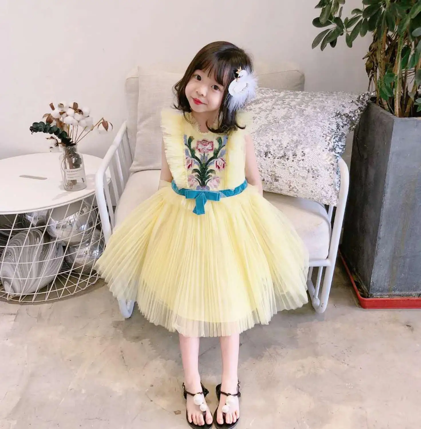 Платье для маленьких девочек с вышивкой феи вечернее желтое платье принцессы из