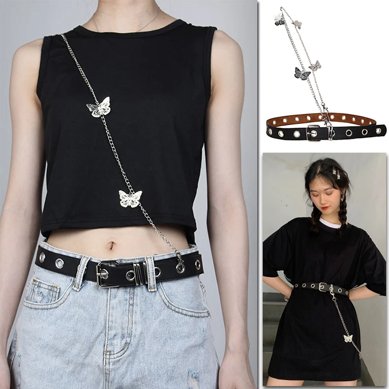 

Girdle Leather Belt Waist Chain Decorative Single Shoulder Waist Belt Punk Butterfly All-match Personality Retro Decorative Belt