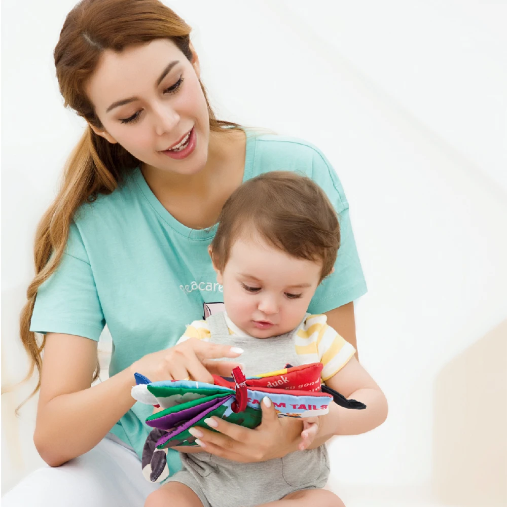 

Beiens 3PCS Baby Book Kids Learning Educational Toys Infant Quiet Books Montessori Toys Animal Cloth Book with Tails Rattle Gift