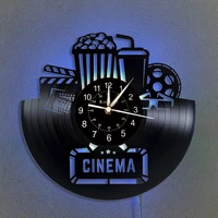 cinema vinyl record wall clock with led light home decor theater cinema and popcorn wall wall birthday gift for movie lover