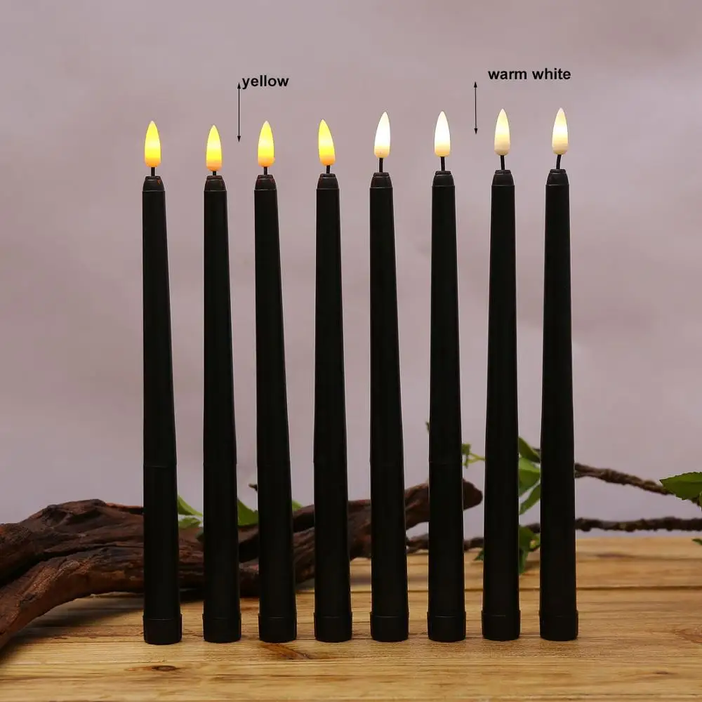 

Pack of 6 Black Decorative Flickering LED Candles,Yellow/Warm White Flameless Plastic Electronic Christmas Halloween Decoration