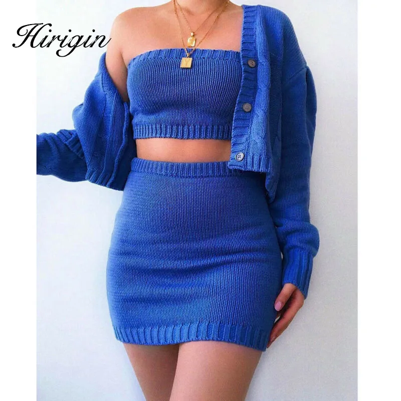 Женский трикотажный офисный комплект из двух предметов однотонный кардиган с