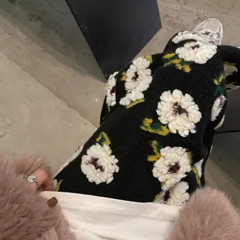 

3 D Flower Skirt Winter Woolen Thickened Mid-length Skirt Female Autumn And Winter New Loose Casual Skirt