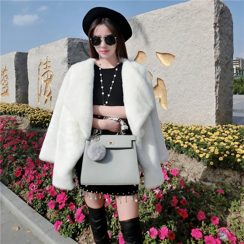 Женское однобортное пальто из искусственного меха Свободное с длинным рукавом и