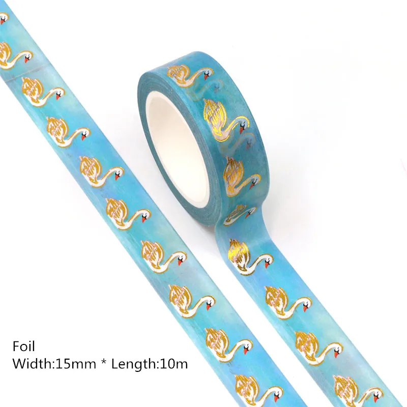 

10PCS/lot 15MM*10M Foil Blue lake Swan Decorative Washi Tape Scrapbooking Masking Tape School Office Supply washi tape