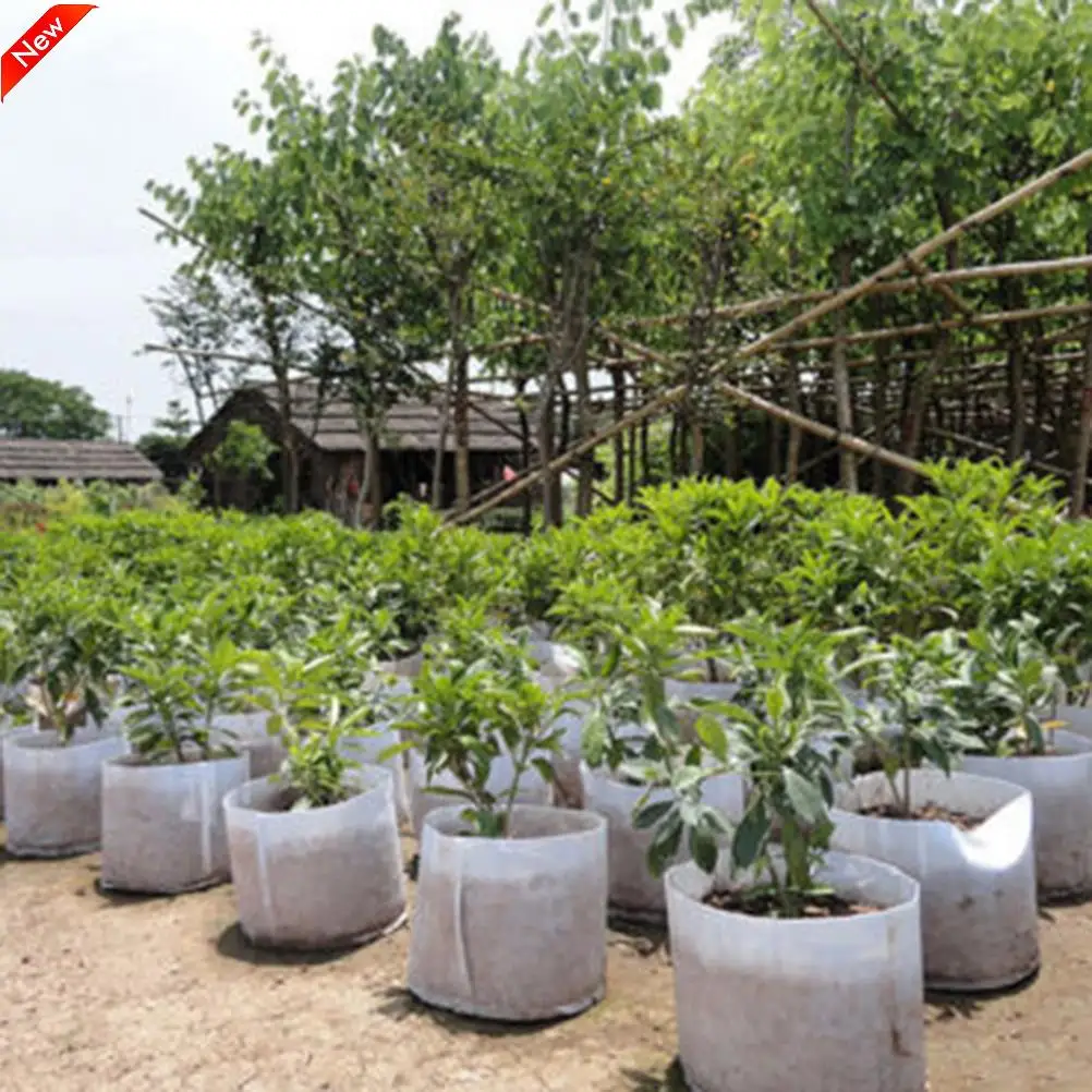 

Household Garden Practical Planter Crafts White Fabric Grow Bag Pot Basket Plant Vegetable Pouch Aeration Container Handle Bag