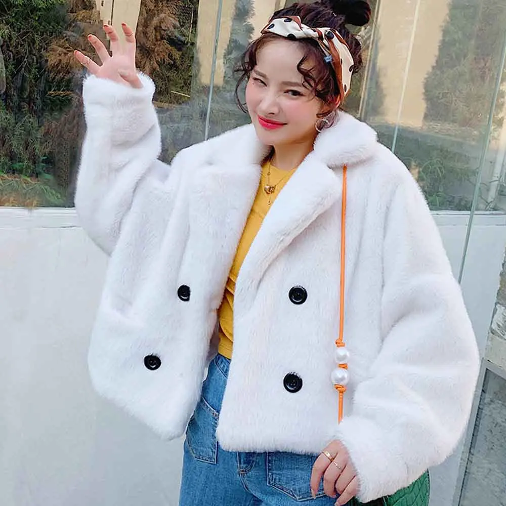 FIRSTTO стильное белое пушистое меховое пальто из искусственного меха норки зимняя