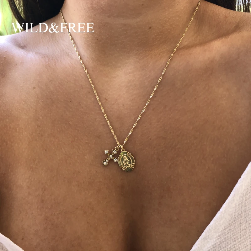 Женское Ожерелье с кулоном в виде креста Девы Марии|Ожерелья подвеской| |