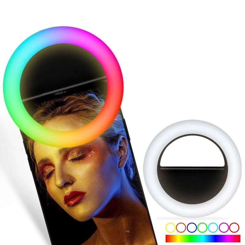 

RGB Selfie Ring Mobile Phone Clip Lens Light Dimmable 3 modes Led Lamp For Youtube Tik Tok live Live broadcast mini fill light