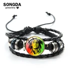 Мужской браслет SONGDA в стиле хип-хоп, Боб, Марли, регги, деревянные бусины, черный повседневный кожаный браслет, регулируемая веревочная цепочка, манжеты, аксессуары