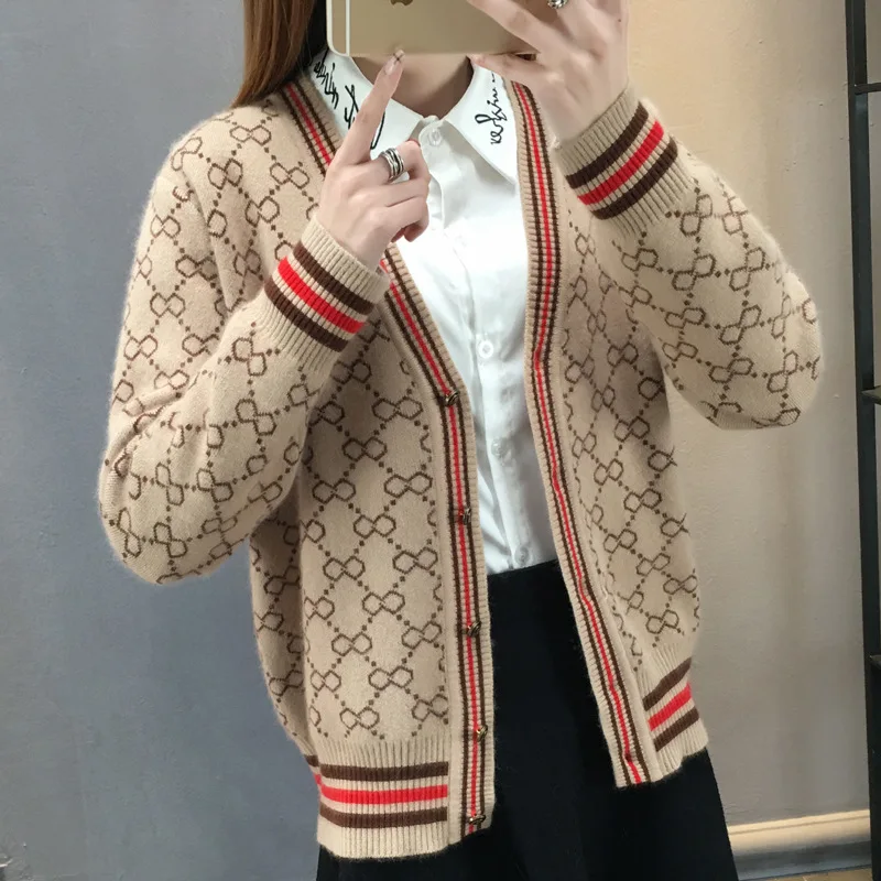 

Women Sweater With Buttons Long Sleeve Striped Knitted Cardigan Ladies Winter 2020 New Arrival Oversize Cotton Sweaters