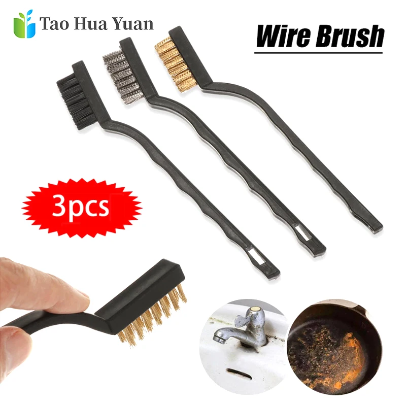 

3pcs Mini Rust Removal Industrial Brushes Metal Wire Scratch Brush Cleaning Scrubbing Tool Set Hand Tools Set For Rust
