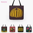 Абстрактная графическая ваза в горошек с цветами, Современная желтая тыква, искусство, японский Yayoi Kusama, льняная хозяйственная сумка-тоут, сумка через плечо