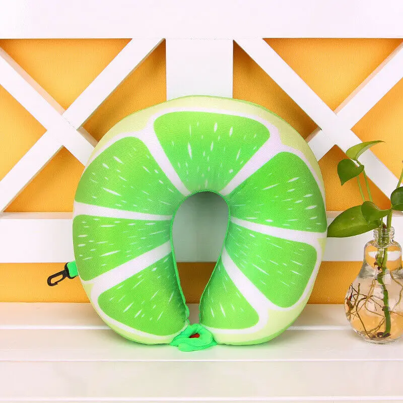 Green Orange Пена памяти большая u-образная дорожная подушка под шею автомобиль сон мягкая голова отдых фрукты надувная подушка для перелетов лучший подарок разноцветный - Цвет: Green Orange