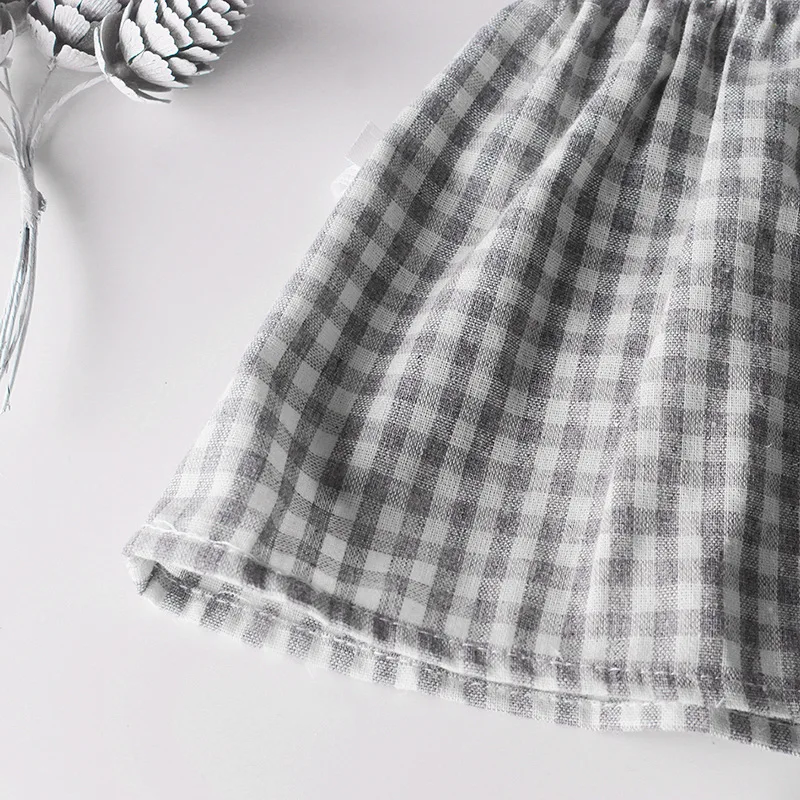 Летний клетчатый топ с лямкой на шее + штаны повязка голову для маленьких девочек