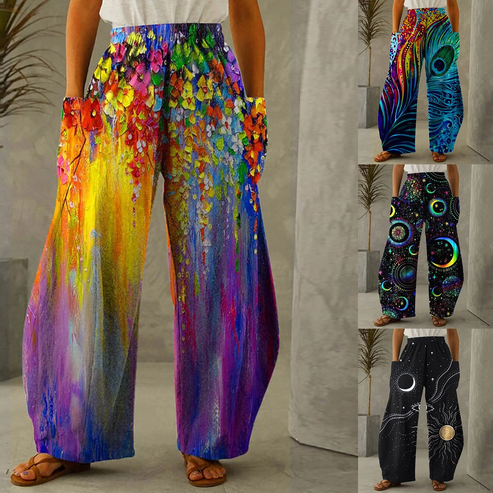 

Брюки женские с рождественским принтом, модные повседневные брюки с широкими штанинами, свободные длинные штаны, уличная одежда, осень-весн...