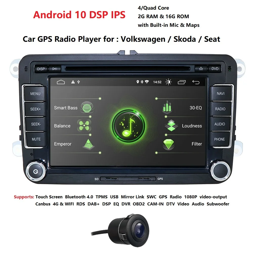 Автомобильный мультимедийный плеер с GPS Android 10 0 2 Din для VW/Volkswagen/POLO/PASSAT/Golf радио